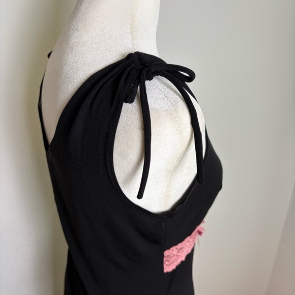 Vintage 90s Y2K Coquette Asymmetrical Babydoll Stretchy  Midi Dress Lace Bow S/M - Picture 10 of 16